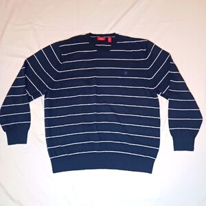 Izod Navy & White Striped Crew Neck Sweater.
